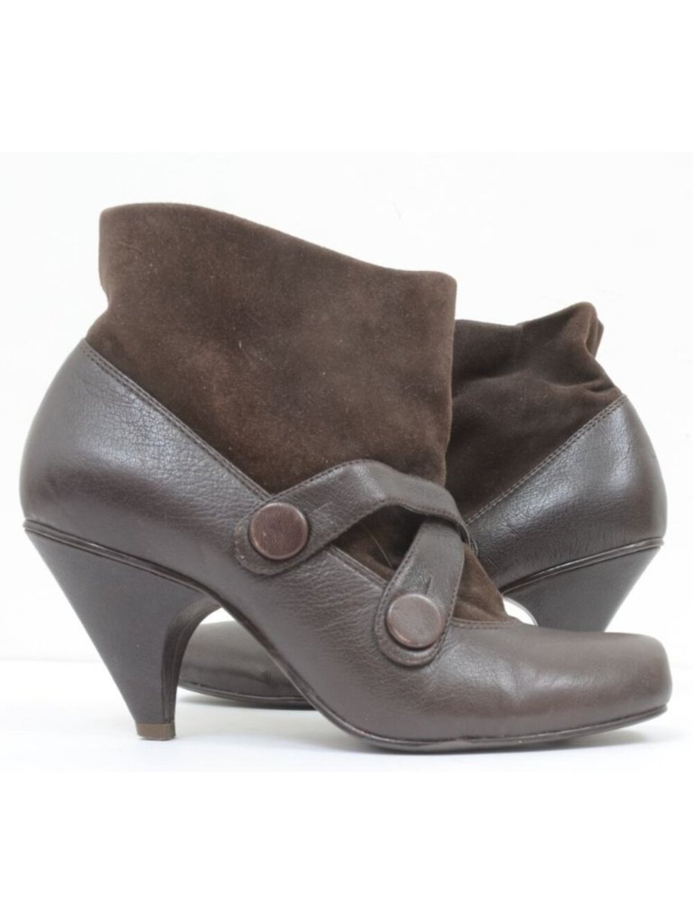 Rare VTG NaNa Women's 7 Retro Mary Jane Brown Leather Cone Heel Granny Booties